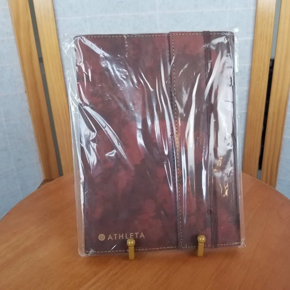 NEW Athleta Journal Brown Faux Leather Flap Cover Pockets Spiral Notebook